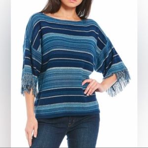 Lauren by Ralph Lauren, striped fringe, trim sleeve, Indian sweater, size L